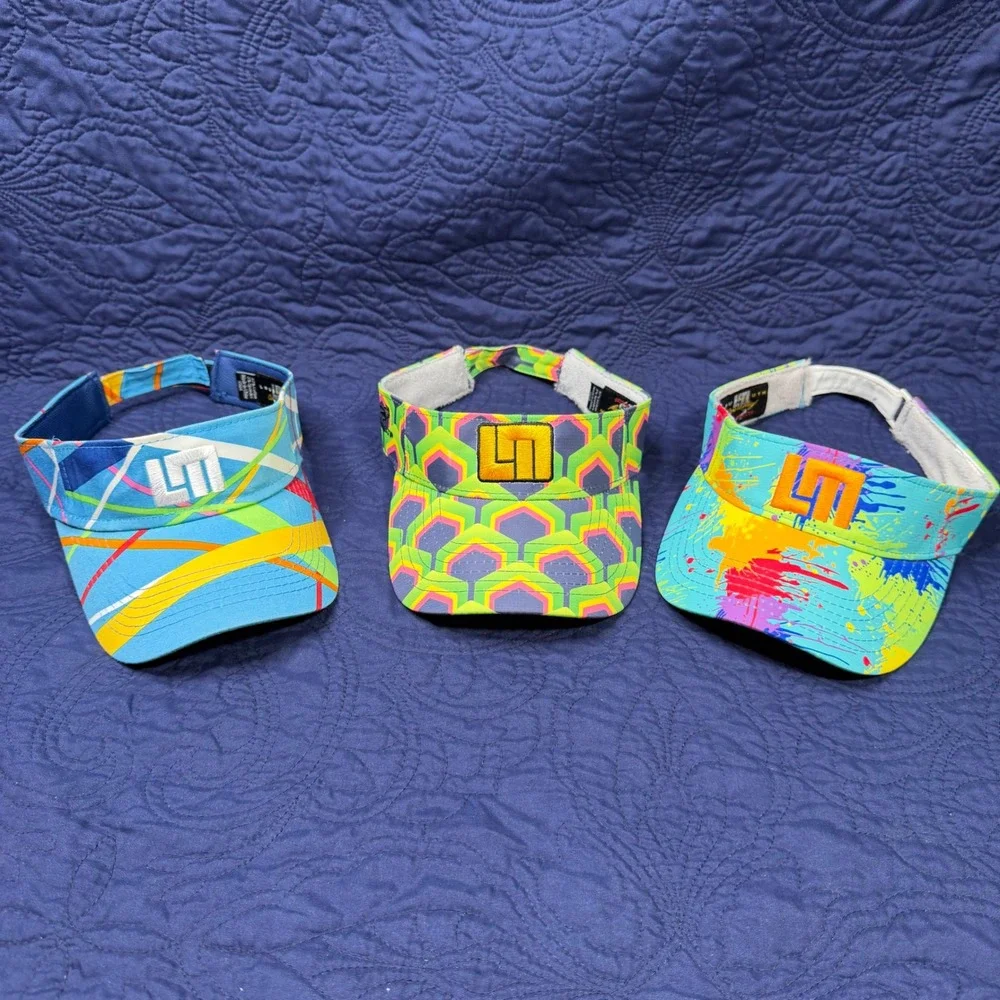 Loudmouth Golf Visors Set of 3 Headsweats Adjustable Neon Geometric Splatter